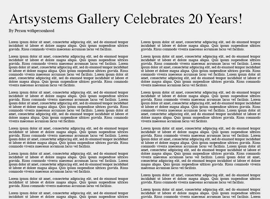 Artsystems Gallery Celebrates 20 years!